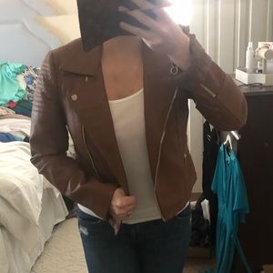 Brown faux leather moto jacket